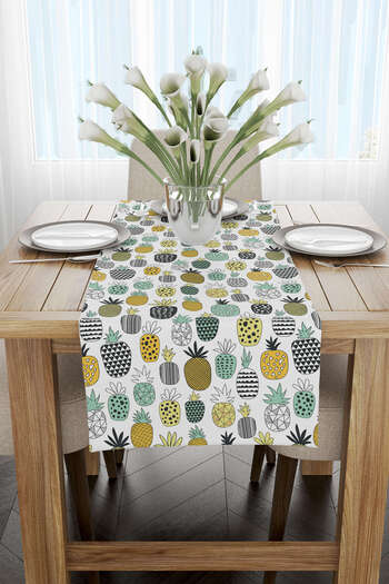Cango Home Runner cu imprimare digitală cu model alb galben ananas Cgh596-rn