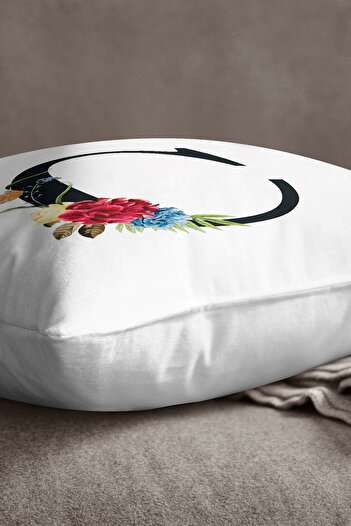 INSENSE HOME Velvet Babyface Double Sided Red Floral Letter Throw Pillow Cover - Letter C
