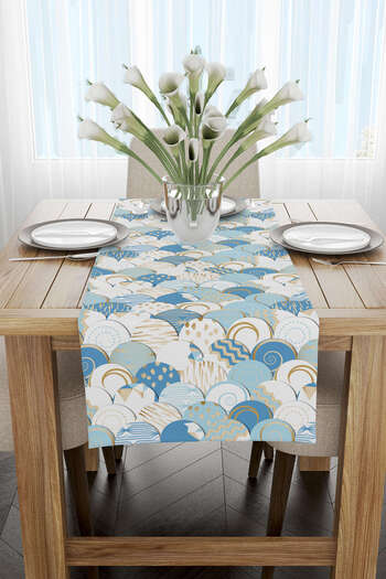 Cango Home Alb Albastru Modern Decorativ Model Digital Printed Runner Cgh603-rn