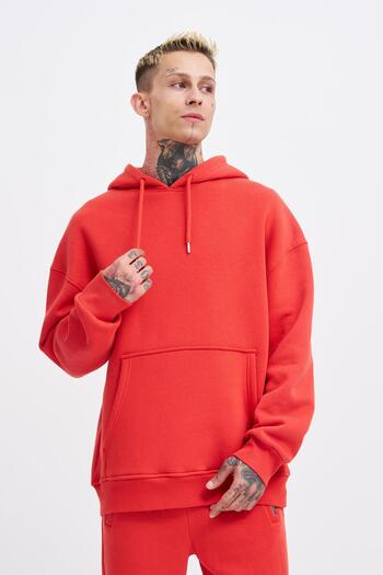 Machinist Oversize Pocket Hooded Sweatshirt Ice Red
