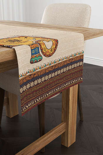 Cango Home Brown Ethnic Elephant Patterned Digital Printed Runner -cgh1267-rn