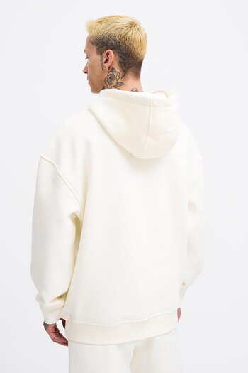 Machinist Erkek Basic Kapüşonlu Oversize Ekru Sweatshirt