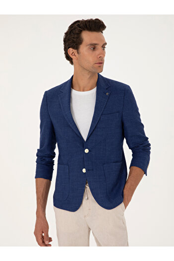 Cacharel Mavi Slim Fit Keten Karışımlı Ceket 50264777-VR028