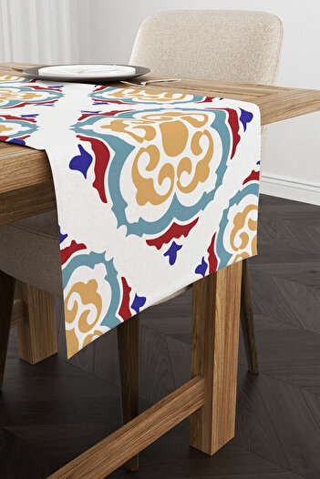 Cango Home White Blue Modern Ethnic Tile Patterned Digital Printed Runner Cgh570-rn