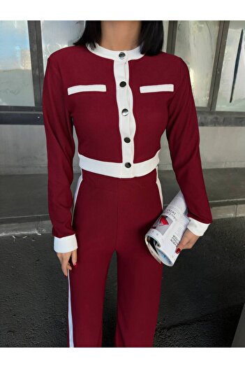 Cistern İstanbul Women's Burgundy Ottoman Fabric Buttoned Double Suit