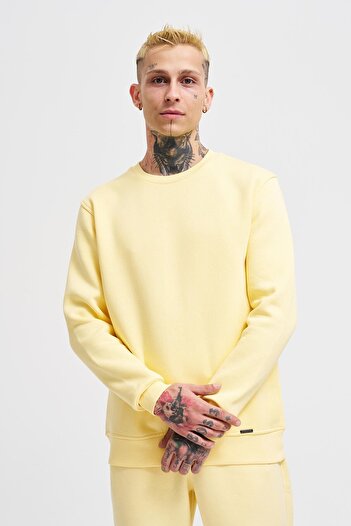 Machinist Men's Crew Neck Basic Regular Yellow Sweatshirt