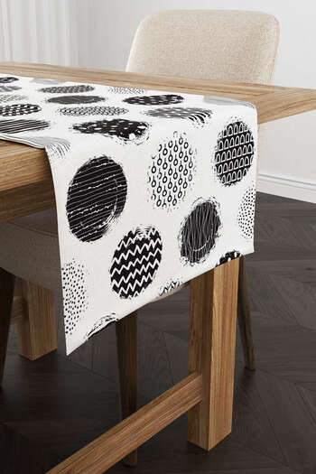 Cango Home Runner cu model geometric cu buline alb negru - Cgh108-rn