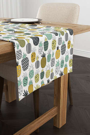 Cango Home Runner cu imprimare digitală cu model alb galben ananas Cgh596-rn