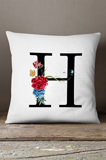 INSENSE HOME Velvet Babyface Double Sided Red Floral Letter Throw Pillow Cover - Letter H