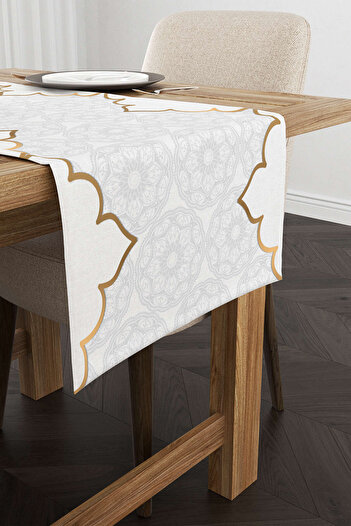Cango Home White Gray Ramadan Themed Decorative Patterned Digital Printed Runner Cgh1284-rn