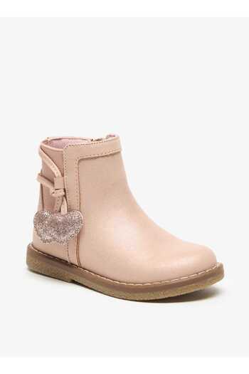 Juniors Solid Ankle Boots with Zip Closure and Heart Patches