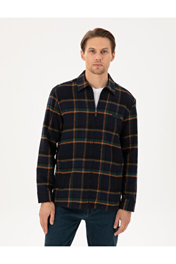Pierre Cardin Μπλε Navy Oversize μακρυμάνικο πουκάμισο ξυλοκόπος 50292394-VR033