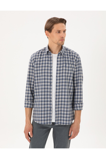 Pierre Cardin Mavi Regular Fit Kareli Uzun Kollu Gömlek 50291987-VR036