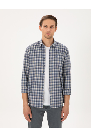Pierre Cardin Mavi Regular Fit Kareli Uzun Kollu Gömlek 50291987-VR036