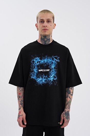Machinist Smoked Printed Macstar Oversize Men's Black T-Shirt