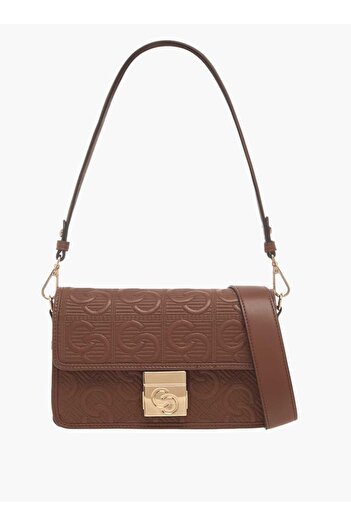 Celeste All-Over Monogram Textured Crossbody Bag with Flap Closure - W 8 x H 13 x D 22.5 cm