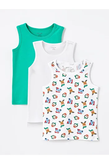 LC Waikiki Lcw Baby Printed Crew Neck Printed Baby Boy Undershirt 3 Pcs