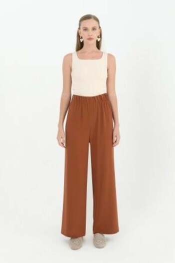 Puane Women's elastic waist wide leg aerobin pants puane 18103 brown