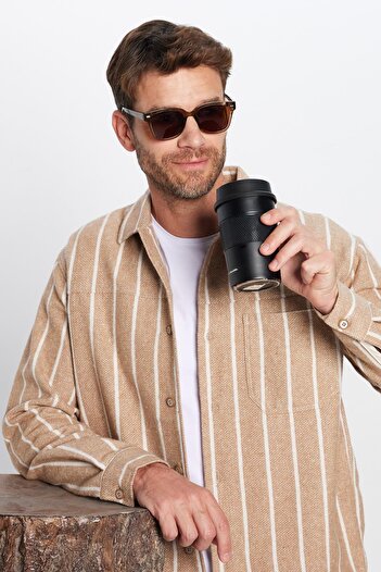 Tudors Men's Relax Fit Relax Fit Lumberjack Double Pocket Striped Ecru Winter Coat Shirt