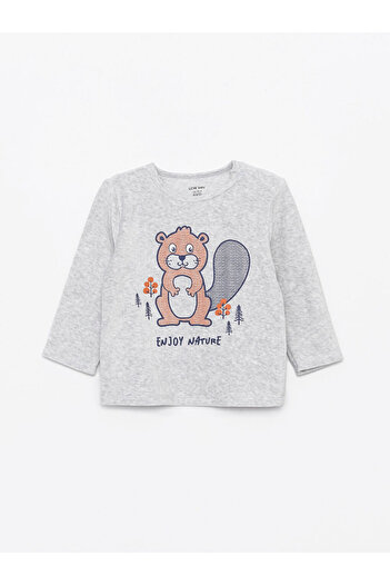 LC Waikiki Lcw Bisiklet Yaka Baskılı Kadife Erkek Bebek Pijama Takımı