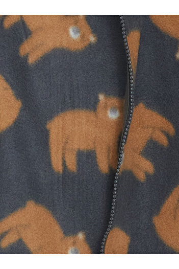 LC Waikiki Lcw Baby Men's Fleece - Dark Gray Printed, Stand Collar, Long Sleeve Zippered Sweatshirt