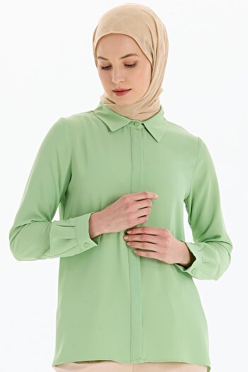 Tuğba Basic Gizli Patlı Gömlek - Mint