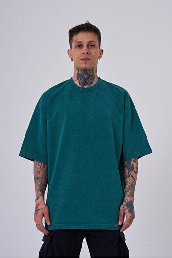 Machinist Men's Oversize Petrol Spotted T-Shirt - Washed Hidden Patch