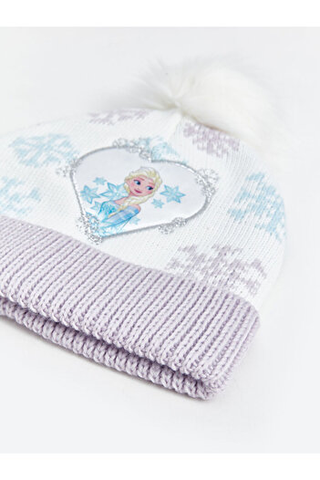 LC Waikiki White Frozen Embroidered Girl's Scarf and Beanie Set