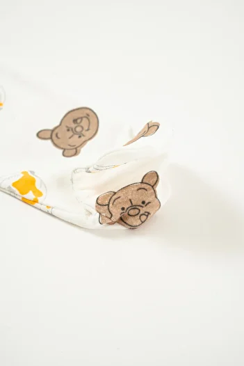 NEU KIDS 0-3 Months Hospital Release Newborn Baby Romper - Teddy Bear Printed, Cap, 100% Cotton 2-Piece Sleeping Set
