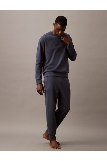Calvin Klein Erkek Sıfır Yaka Baskılı Rahat Kesim Günlük Mavi Sweatshirt 000NM2708E-PPK