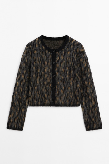 LOOSH Women's Anthracite Crew Neck Patterned Cardigan