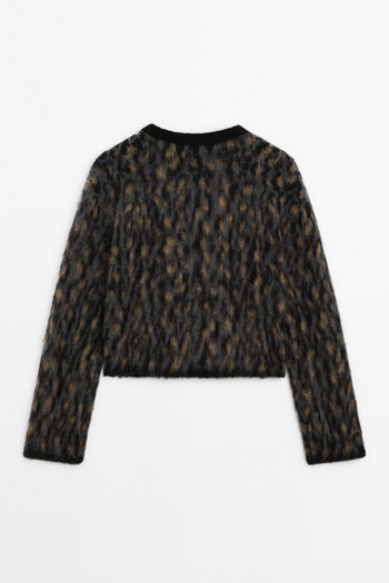 LOOSH Women's Anthracite Crew Neck Patterned Cardigan