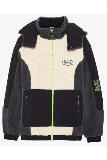 SKECHERS S242183 M Ανδρικό παλτό Sherpa με πλήρη φερμουάρ για εξωτερικούς χώρους ΜΑΥΡΟ