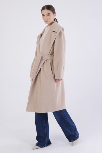 ALLDAY Beige Oversize Stamp Coat - Belted