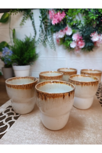 BTA MUTFAK Bta Life 6 Pieces Bubble Porcelain Cup Caramel-Cylinder Mug