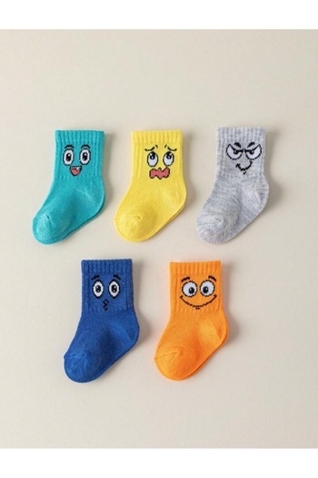 SOYTEMİZ 5 Pairs of Children's Socks with Face-Expression Pattern