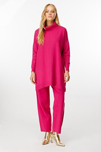 Ghisa Turtleneck Knitwear Set Fuchia