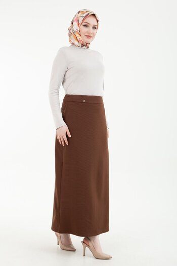 Armine 24yt112 Brown Women's Side Zipper Comfortable Cut Pencil Skirt