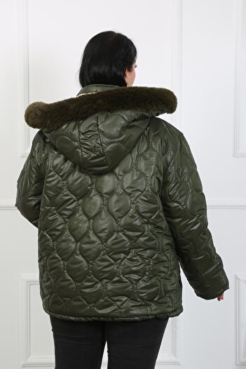 By Alba Collection Women's Khaki Woolen Quilted Plus Size Coat