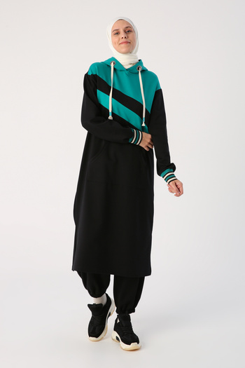 ALLDAY Black Two Color Hooded Sweat Tunic