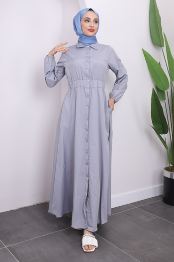 İmajButik Γκρι ελαστικό φόρεμα με μανίκια μέσης