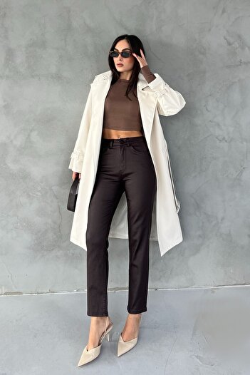 Seda Yalçın Atelier Ecru Belted Leather Trench Coat