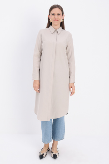 ALLDAY Beige Basic Hidden Placket Long Shirt