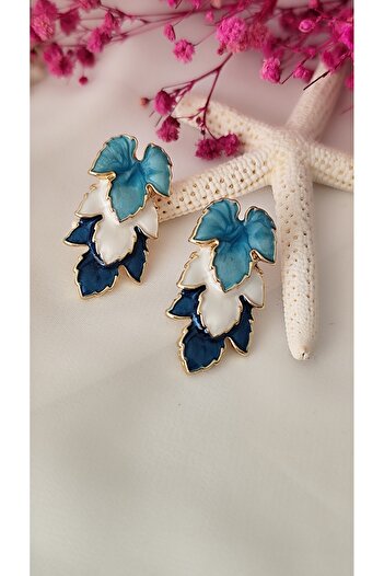 İPAR AKSESUAR Three Leaves Metal Gold Turquoise Earring