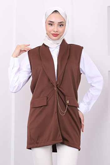 İmajButik Brown Vest with Chain Detail