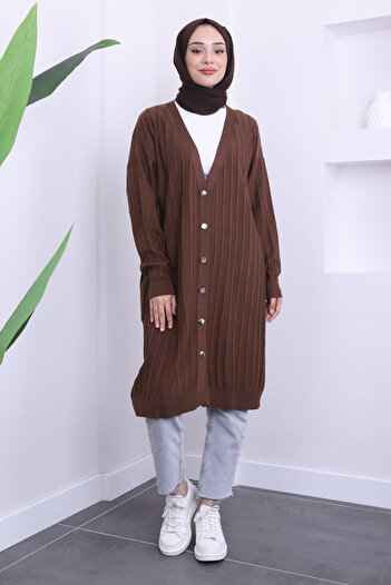 İmajButik Brown Seasonal Mercerized Loose Knitwear Cardigan