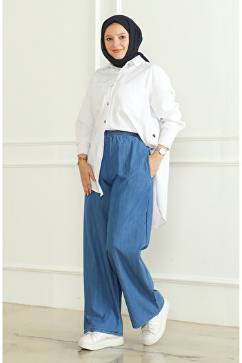 sefamerve Elastic Waist Jeans 7568-01 Light Blue