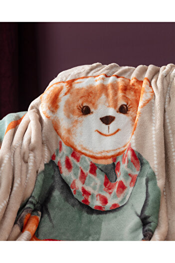 Madame Coco Gizay Bear Welsoft Fleece Printed Tv Blanket - Beige/Green