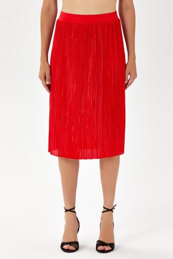 İKİLER Midi Length Pleated Skirt - Elastic Waist 024-2014