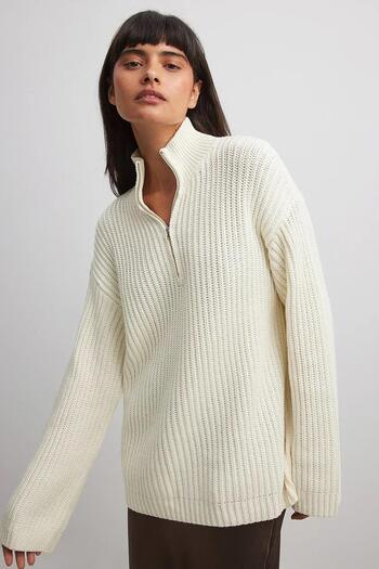 Madmext Bone Zipper Collar Basic Sweater Mg1960